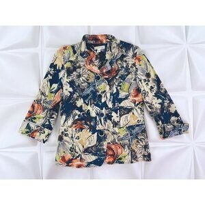 Coldwater Creek Womens Sz 6 Floral Peplum Hem Jacket Blazer Mandarin Collar s